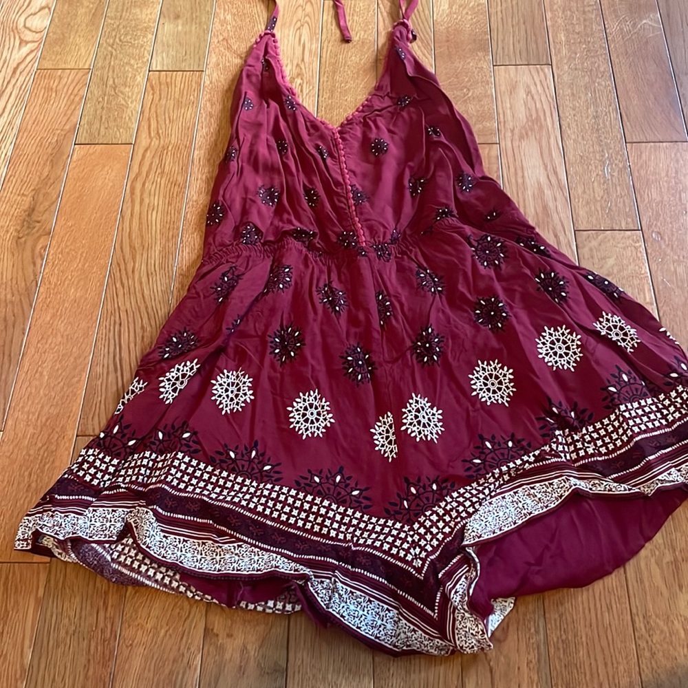 Tobi Burgundy halter top romper